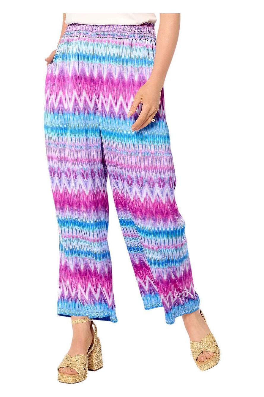 Susan Graver Women's Printed Stretch WideLeg Ankle Pants Magenta - Regular